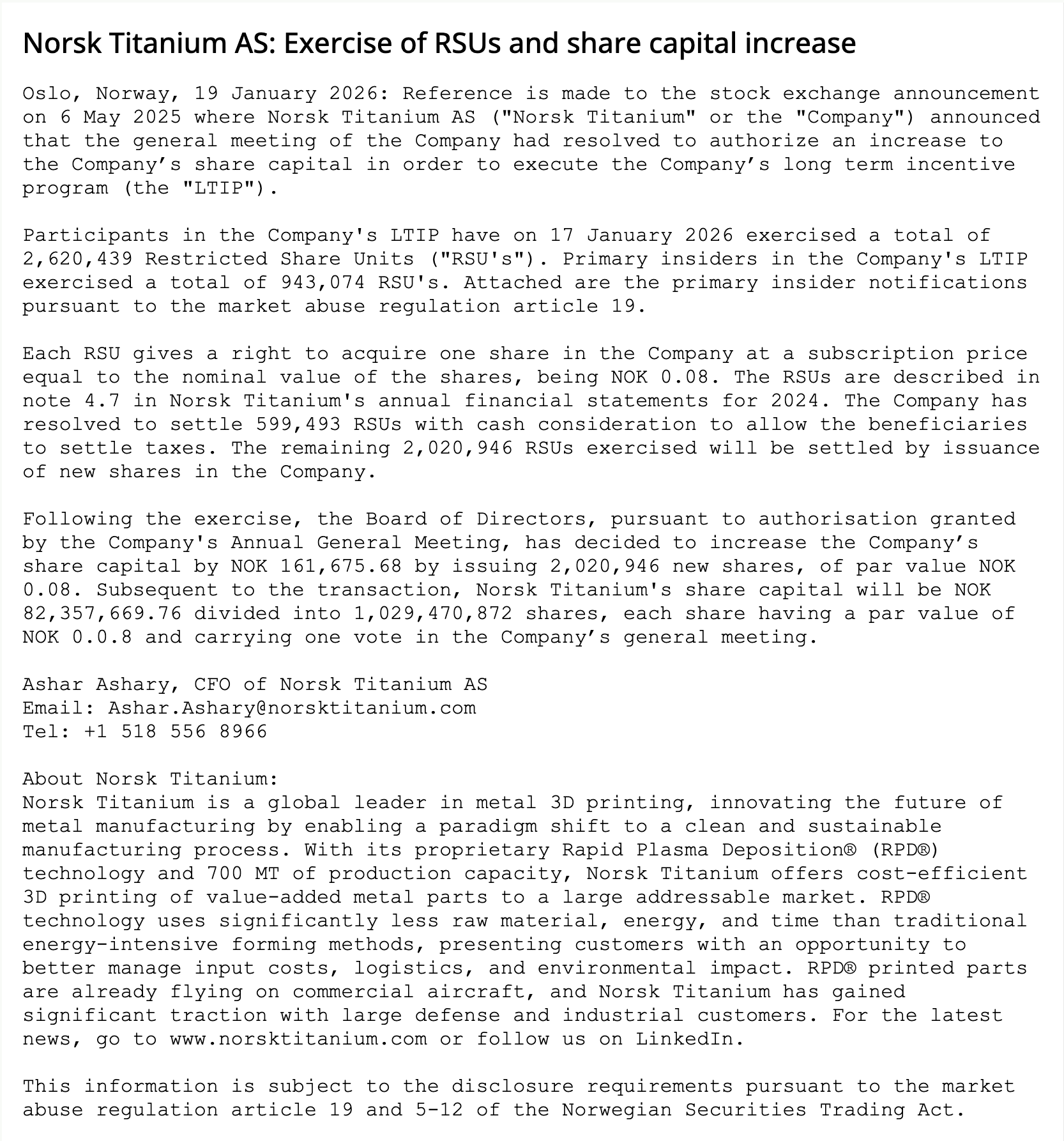 Børsmelding om innsidehandel